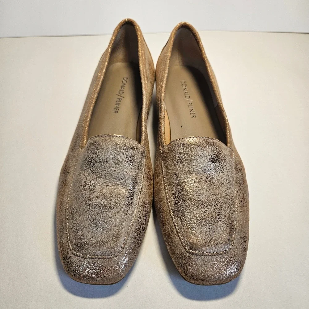 Donald Pliner Deedee Metallic Bronze Crackle Square Toe Loafers Shoes Womens 6M